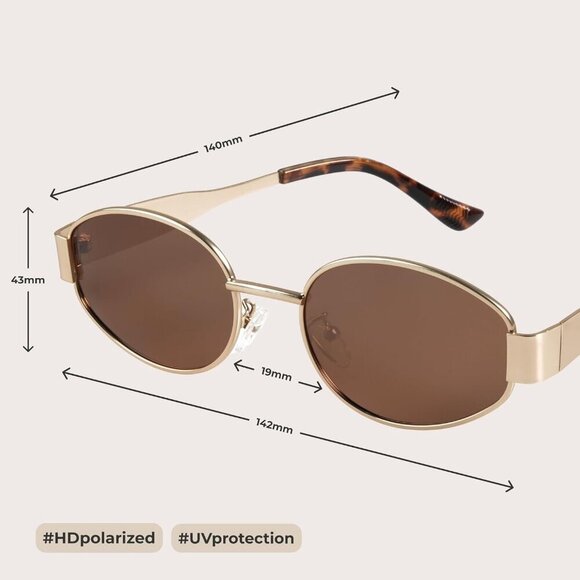 Retro Polarized Black Glod Sunglasses UV400 Protection Oval Metal Soft Frame main image 5